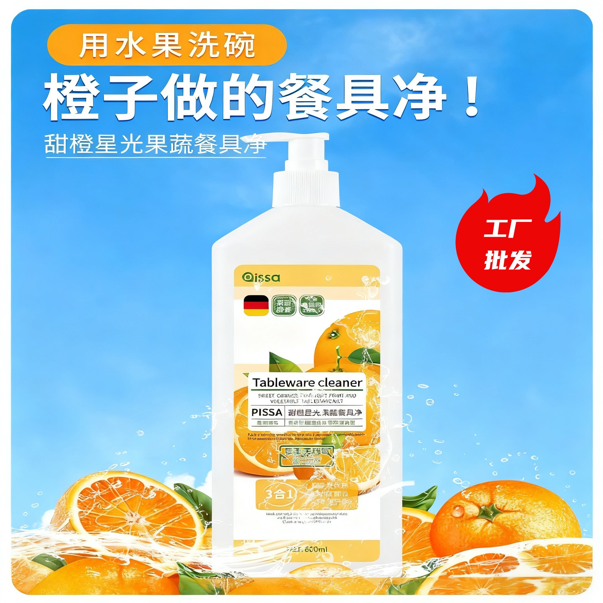 Dishwashing Liquid to Remove Heavy Oil Stains Without Residue, Fruit and Vegetable Cleaning Agent, Food-Grade A-Class Standard Household Daily Detergent