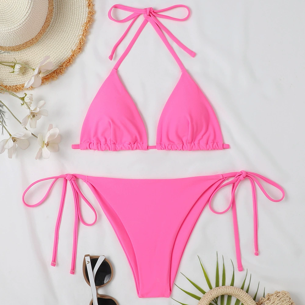 Women's Nylon Bikini Set, Split Top with Cups, Backless Tie, Sizes XS–XL