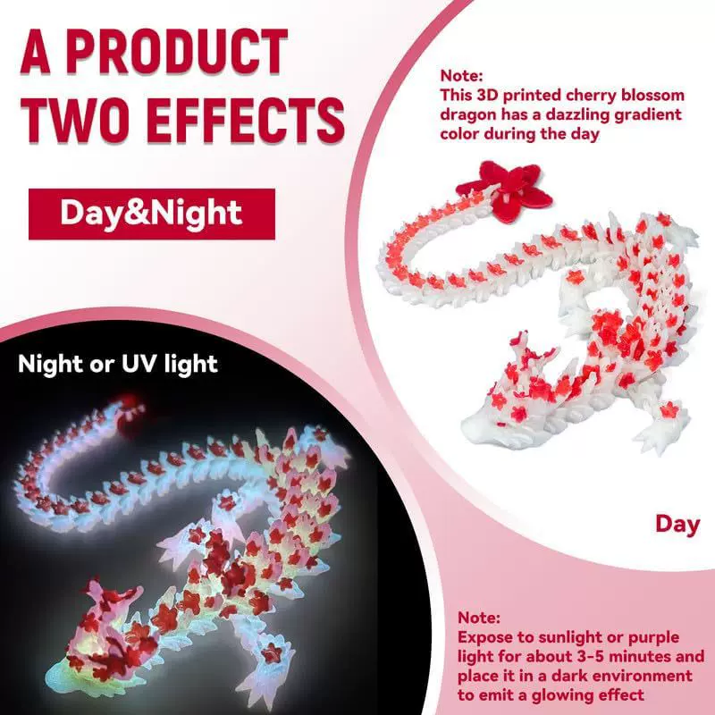 跨境3d玩具樱花龙中国龙玩具夜光龙摆件关节可动手办仿真动物