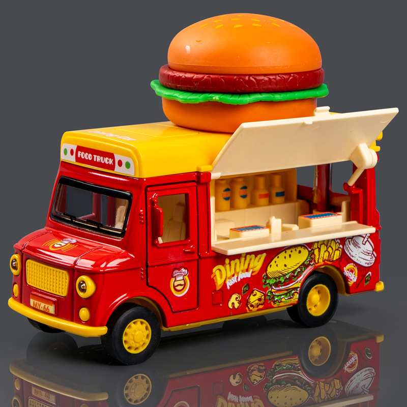 Girls' Hamburger Ice Cream Food Truck Toy Car Children's Alloy Kitchen Inertia Car Pretend Play Bus