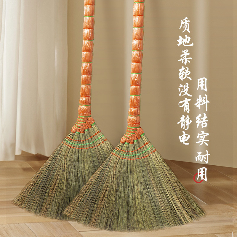 New Miscanthus Broom Household Handmade Sweeping Broom Outdoor Broom Soft Hair Non-Stick Hair Old-Fashioned Garden