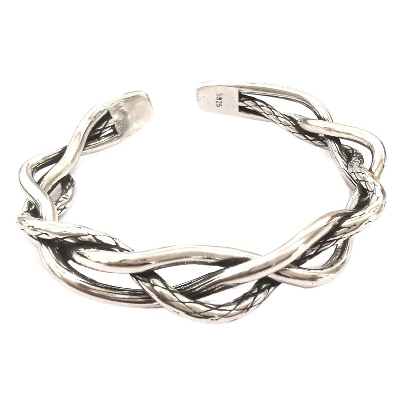 2023 nuevo estilo coreano tailandés plata retro pulsera de giro de tres hilos simple luz de lujo angustiado todo partido pulsera abierta para las mujeres
