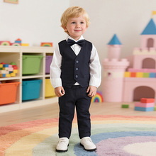 源头工厂跨境春秋款礼服男童秋装宝宝绅士马甲西服三件套儿童套装