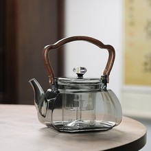八方侧把玻璃提梁壶 耐高温高硼硅玻璃沏茶壶家用水分离单壶