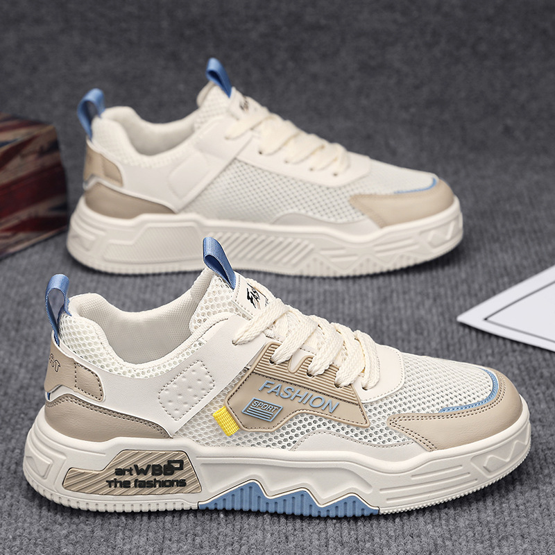 Zapatos para Hombre, Primavera 2026, Nuevas Zapatillas Deportivas Transpirables de Malla, Versátiles, Casuales, con Suela Suave, que Aumentan la Estatura, Modernas, Blancas