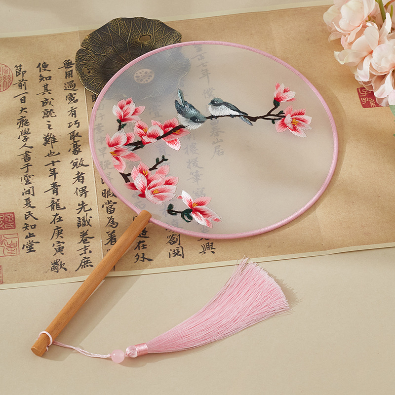 Xuanshuo 中国風扇子両面刺繍古代扇子蘇刺繍女性漢服チャイナドレス子供ダンス八枚花びら刺繍|undefined