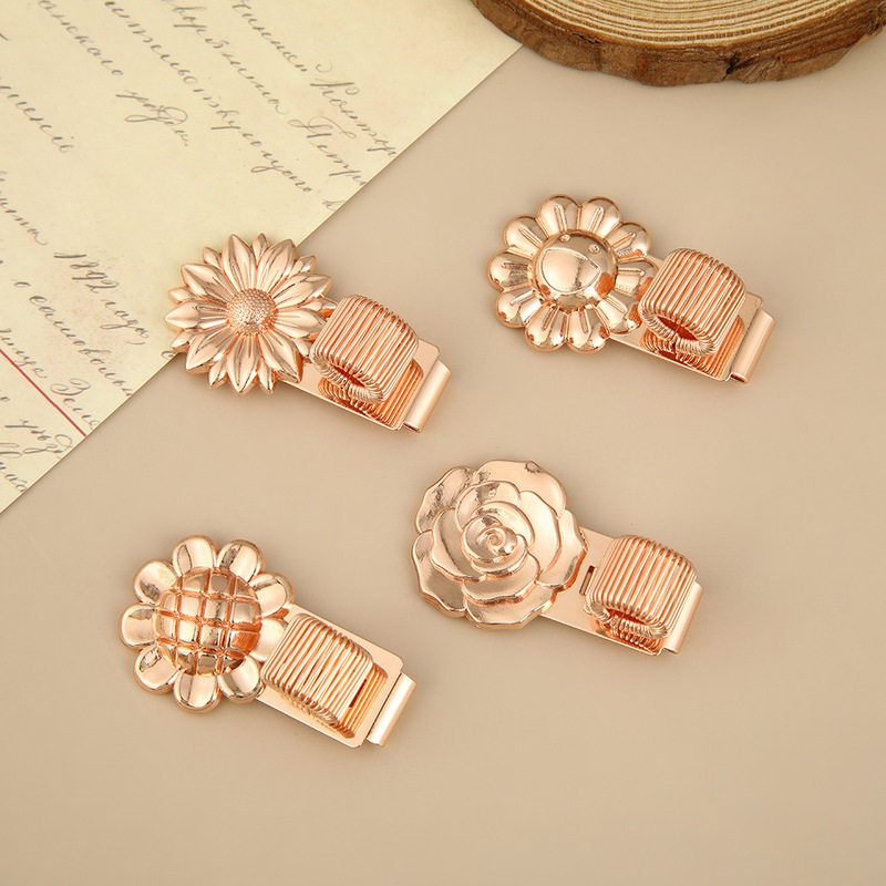 Cross-Border Electroplated Flower-Shaped Metal Pen Clip Portable Notebook Single-Hole Book Clip Zinc Alloy Student Stationery