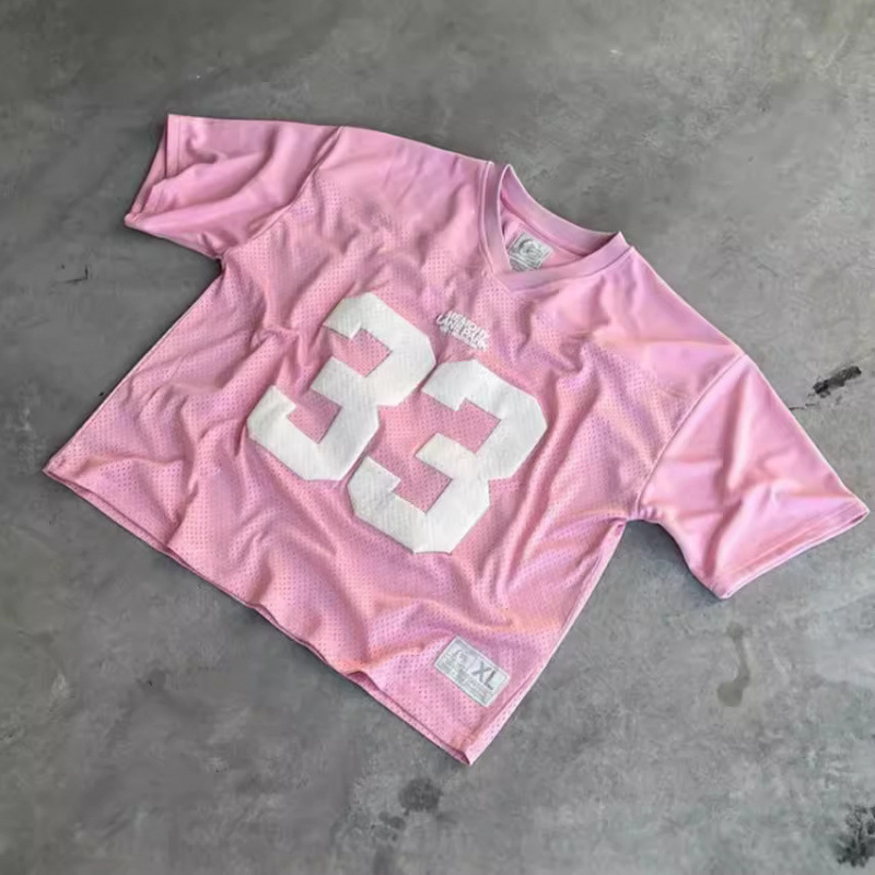 Cross-Border American Retro Jersey Short-Sleeved 3D Printed Digital Printed Mesh Street Sports Style t Summer Loose Top