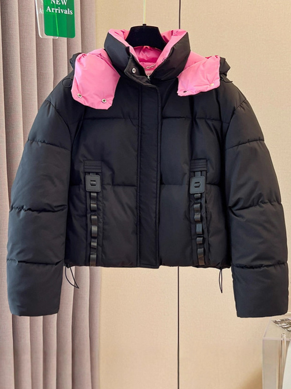 今年棉袄撞色短款小个子连帽羽绒棉服宽松冬季2025新款加厚外套女|undefined