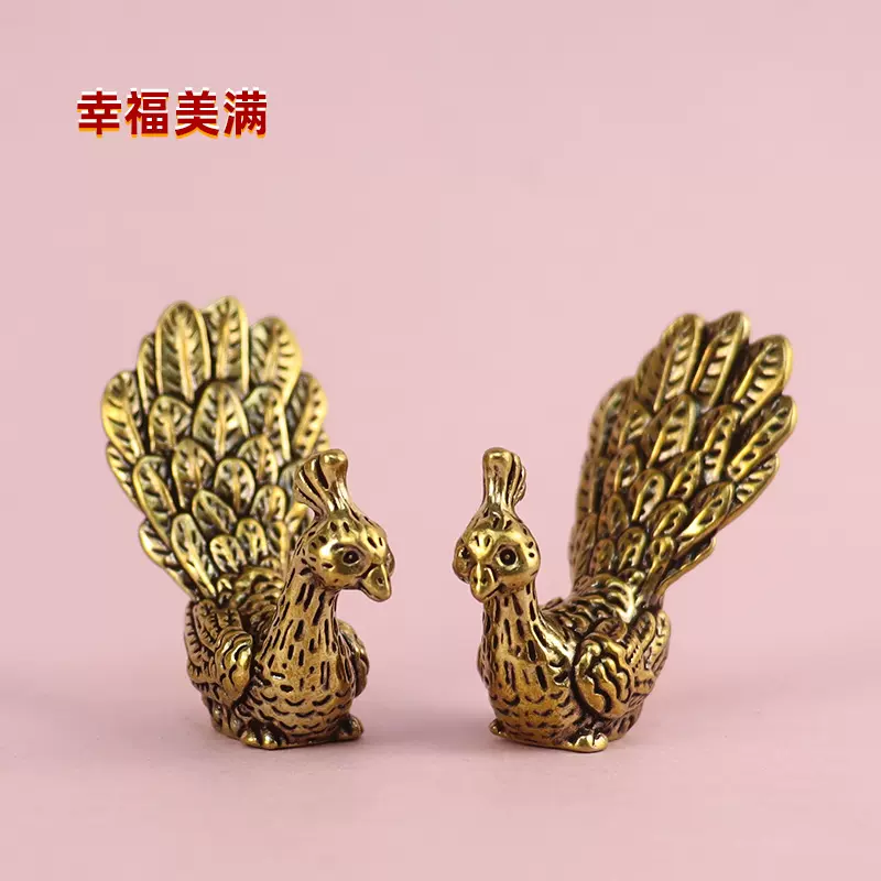 国潮黄铜孔雀开屏摆件仿古聚财茶宠办公桌面铜摆设铜制工艺品