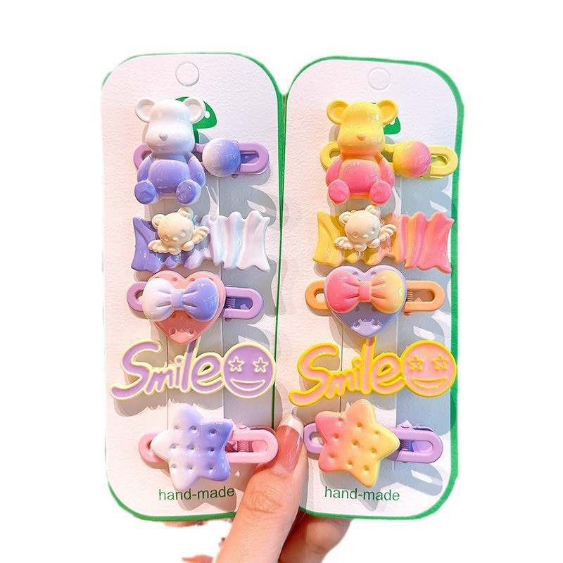 新款兒童韓版卡通小熊五角星蝴蝶結壓夾春天色寶寶劉海夾髮夾髮飾