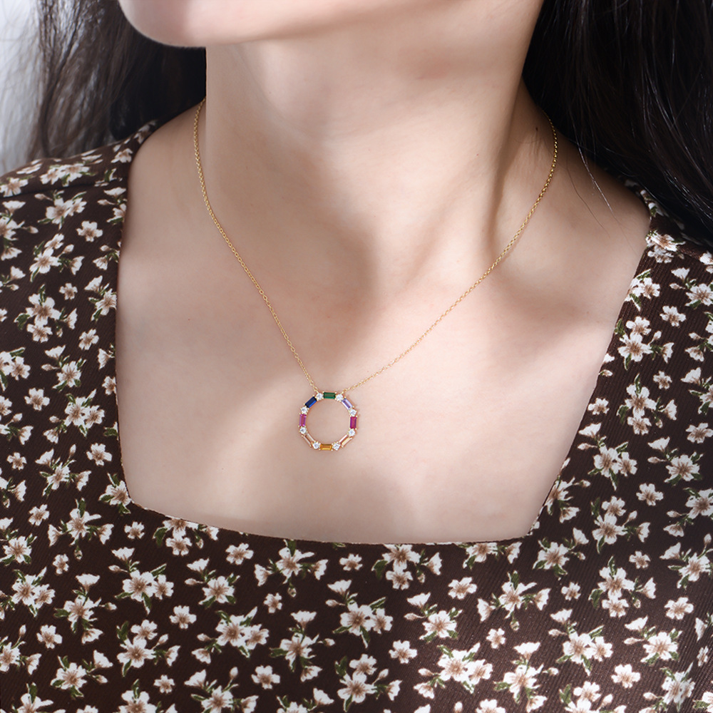 12g Weight 1 Piece 925 Sterling Silver Circle Zircon Necklace