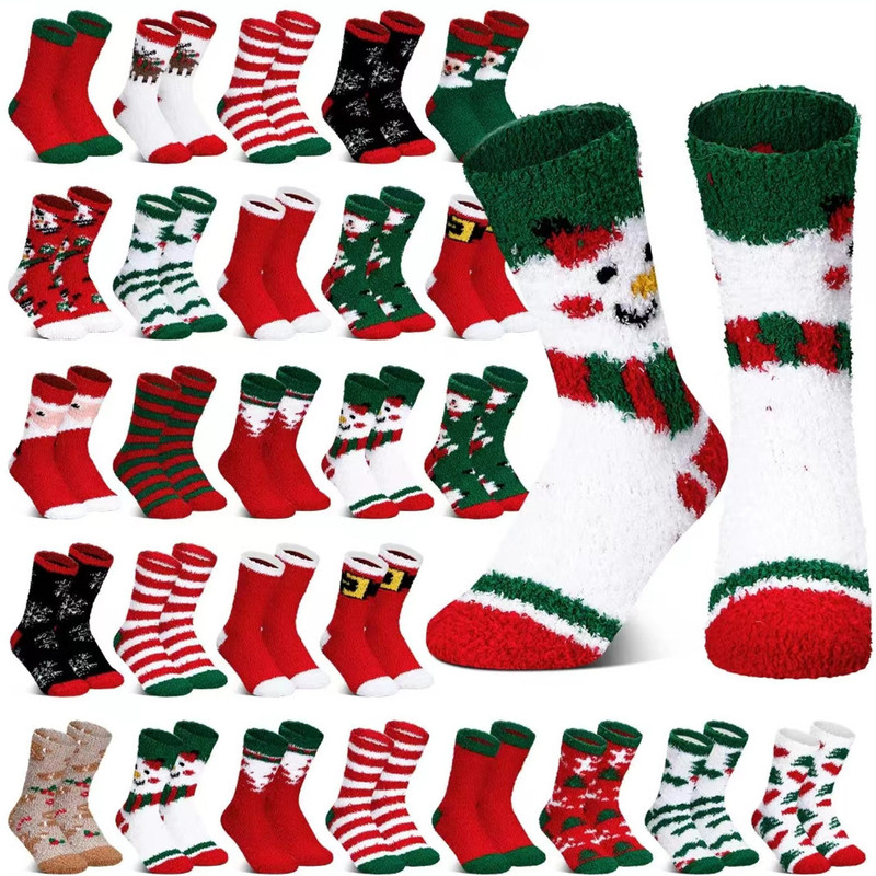 Cross-Border Supply Christmas Socks in Stock, Women's Plush Socks, Fluffy Slippers, Soft Socks, Sleep Socks, Coral Fleece Socks