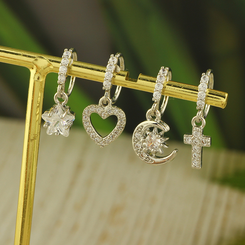 20G Water Drop Zircon Pendant Nose Ring for Men and Women - Copper Plated Geometric Flower Nose Stud detail image 7