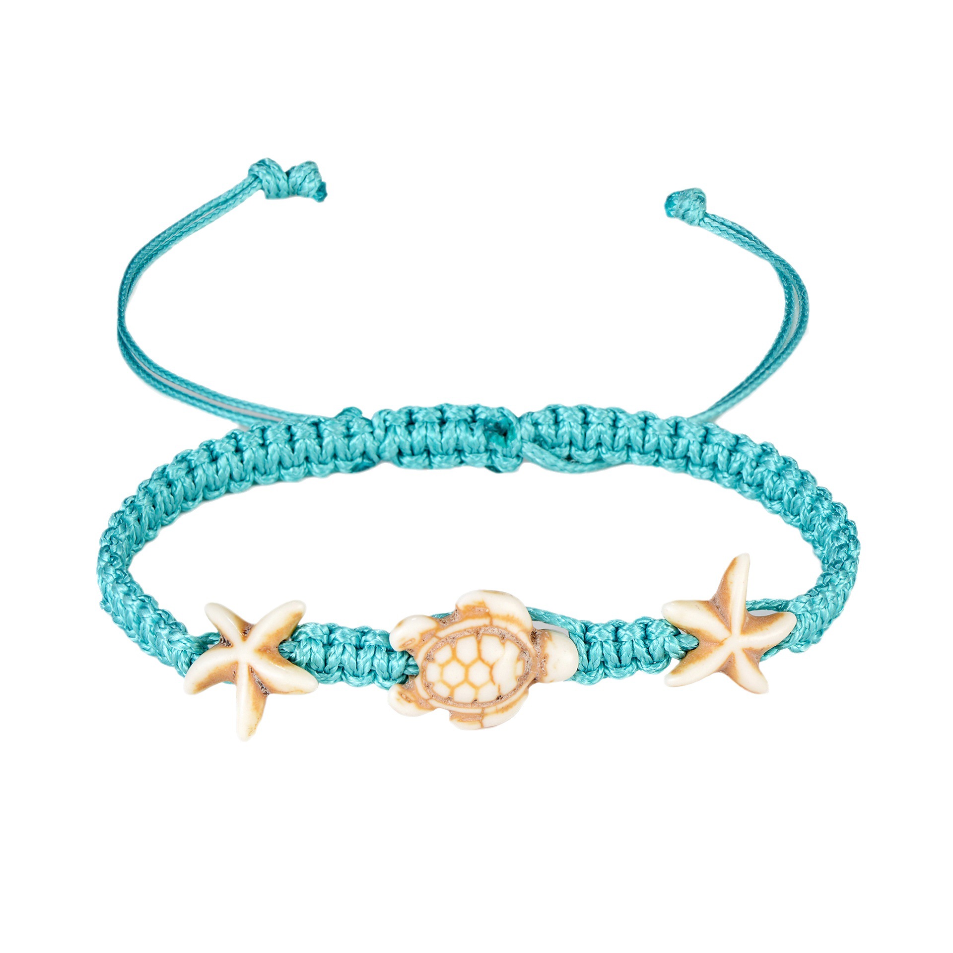 Women's Summer Turquoise Starfish Turtle Bohemian Beach Woven Bracelet_voghion.com