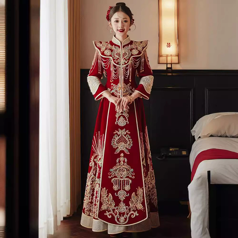 Heavy Gong Red Xiuhe Grand Broissance 2024 новый шарф, темперамент, роскошная атмосфера, новый китайский свадебный наряд лето