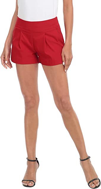 Damshorts med hög midja sommar i twill casual med veck_voghion.com