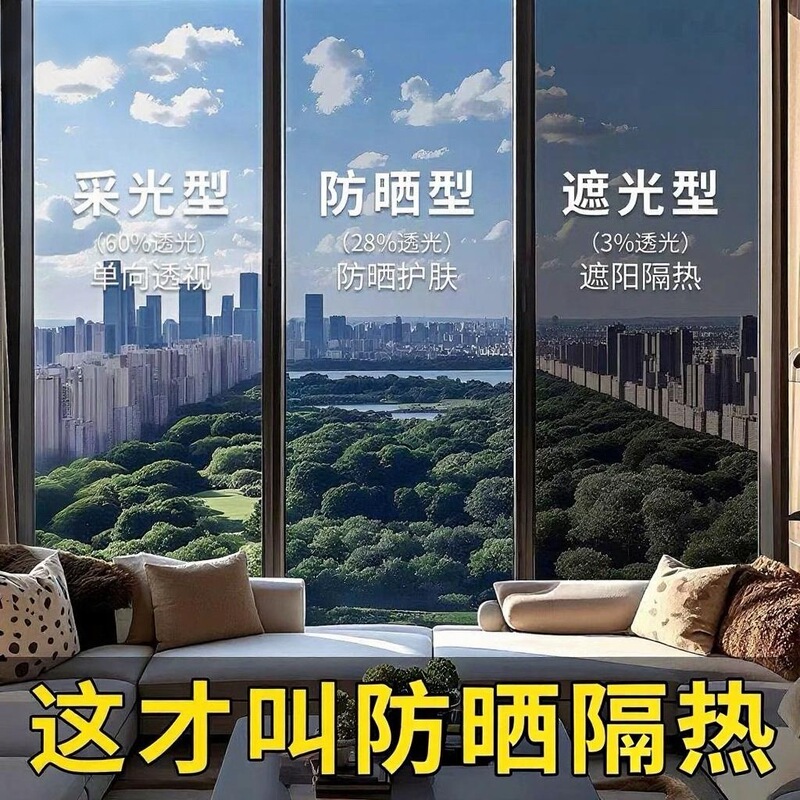 Glass Sunscreen and Heat Insulation Film for Sunroom, Sunshade and Light-Blocking One-Way Perspective Film for Windows, Anti-Peeping Privacy Sunscreen and Heat Insulation Film