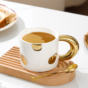 Light luxury gold-plated mug high-looking cute cheese ceramic cup household coffee breakfast cup office water Cup