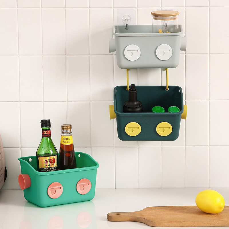Wholesale Creative Wall-mounted Robot Shaped Hanging Basket for Student Bedside Bathroom Multi-layer Dorm Bedside Storage Basket