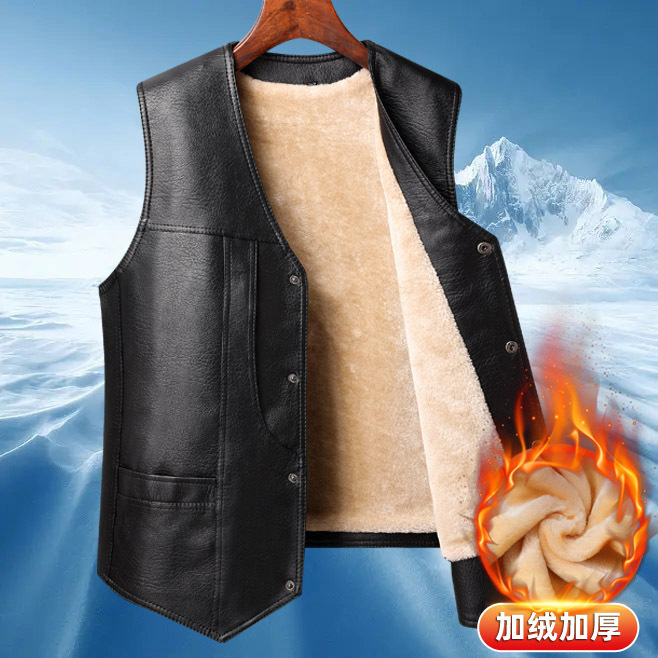Men's Fleece-Lined Thickened Vest, New Autumn and Winter Style, Middle-Aged and Elderly Men's Warm Vest, Dad's Leather Vest, Thickened for Warmth Men's Fleece-Lined Thickened Vest, New Autumn and Winter Style, Middle-Aged and Elderly Men's Warm Vest, Dad's Leather Vest, Thickened for Warmth