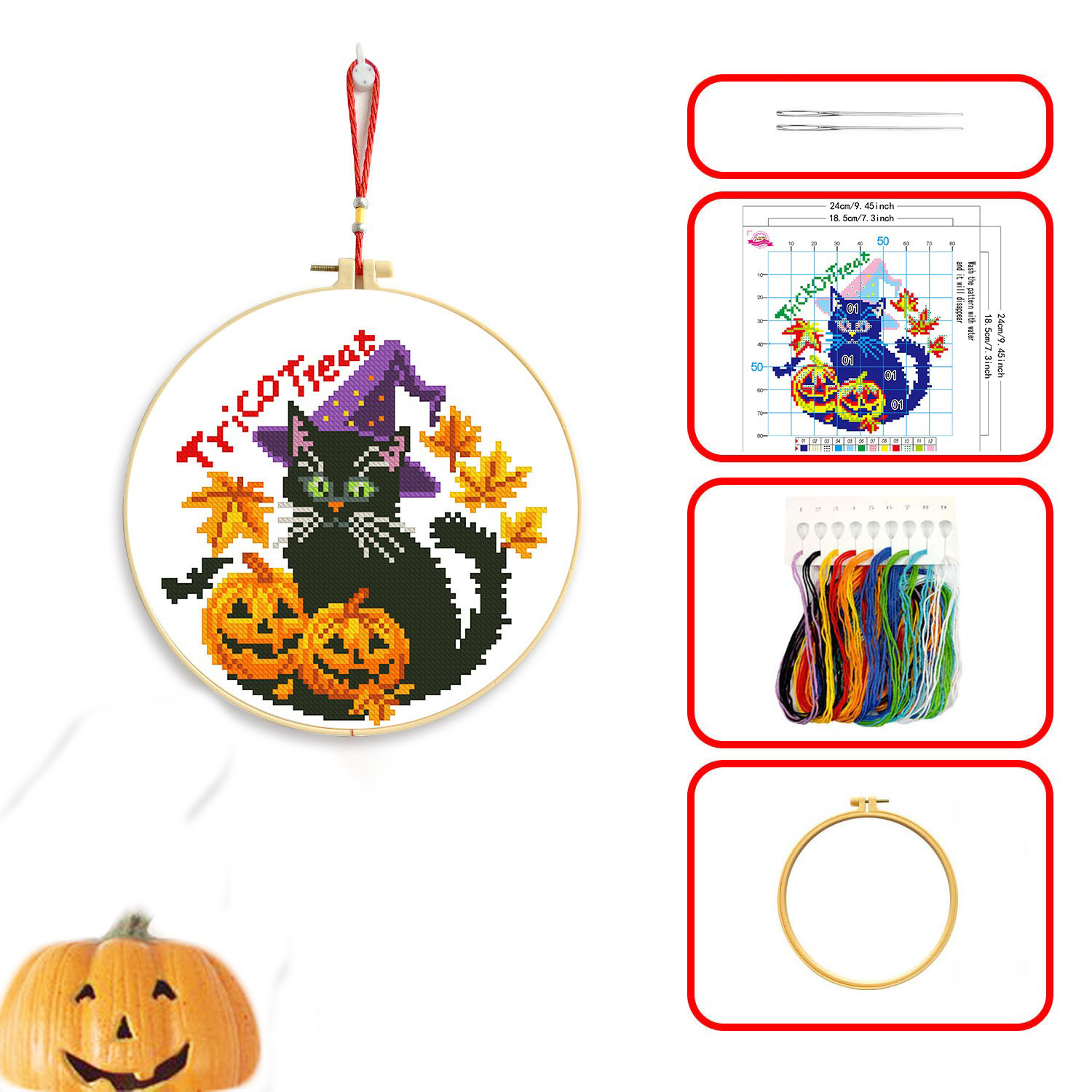 Kit de material para punto de cruz de Halloween, patrón de calabaza fantasma, colgante de bordado DIY sencillo para principiantes, venta al por mayor del fabricante. image 7