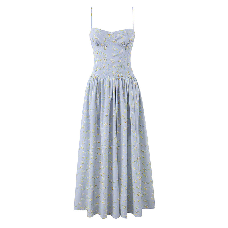 Cross-Border Women's Clothing 2026 Summer New Style Simple, Elegant, Gentle Blue Lace-Up Long Sun Dress