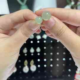 和田玉 耳钉 10mm 耳针不镀金