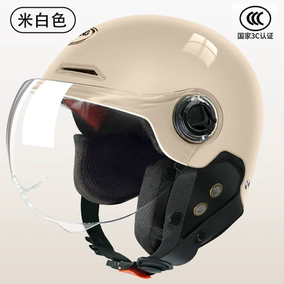 men and women half helmet, Motorcycle Safety Supplies - creamy-white-ear-protection