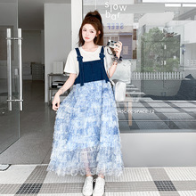 拼接撞色减龄蛋糕背带连衣裙套装女夏2025新款独特漂亮超好看气质