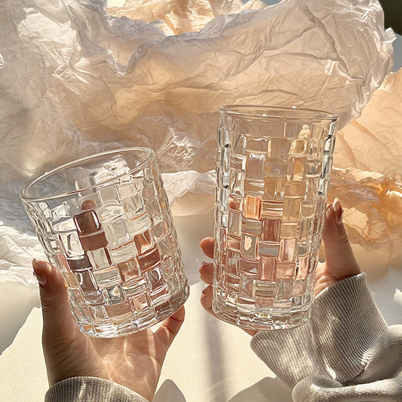 Vaso de vidrio de caña en el viento fresco de la familia Mori taza de agua en relieve jugo de fruta café taza de bebida fría blogger