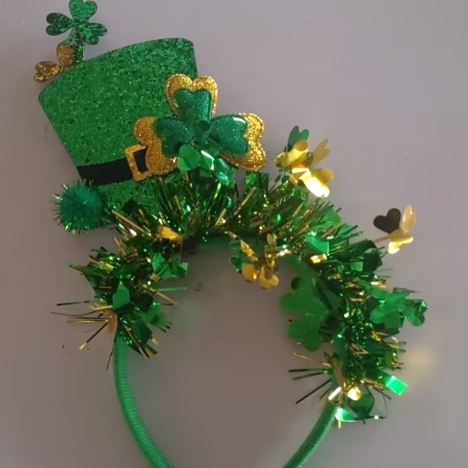 Diadema decorativa del festival de Irlanda, sombrero de terciopelo de trébol, diadema, hebilla, sombreros, accesorios de vestuario de maquillaje al por mayor
