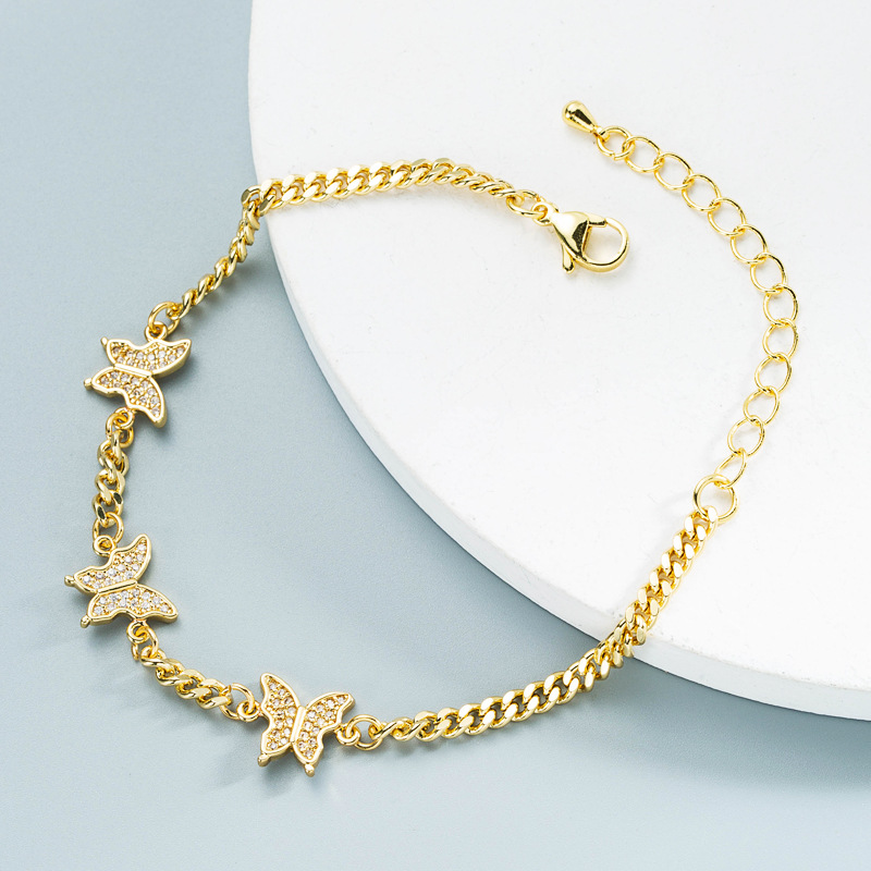 Nihaojewelry wholesale jewelry simple butterfly chain copper inlaid zircon braceletpicture2