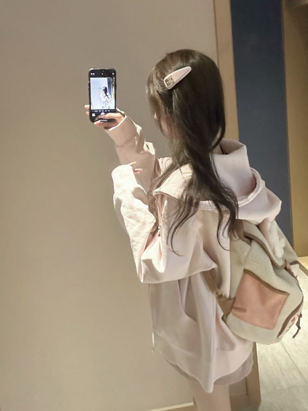 山东即墨卫衣连帽外套女2025新款早秋宽松慵懒风韩系甜美显瘦开衫|undefined