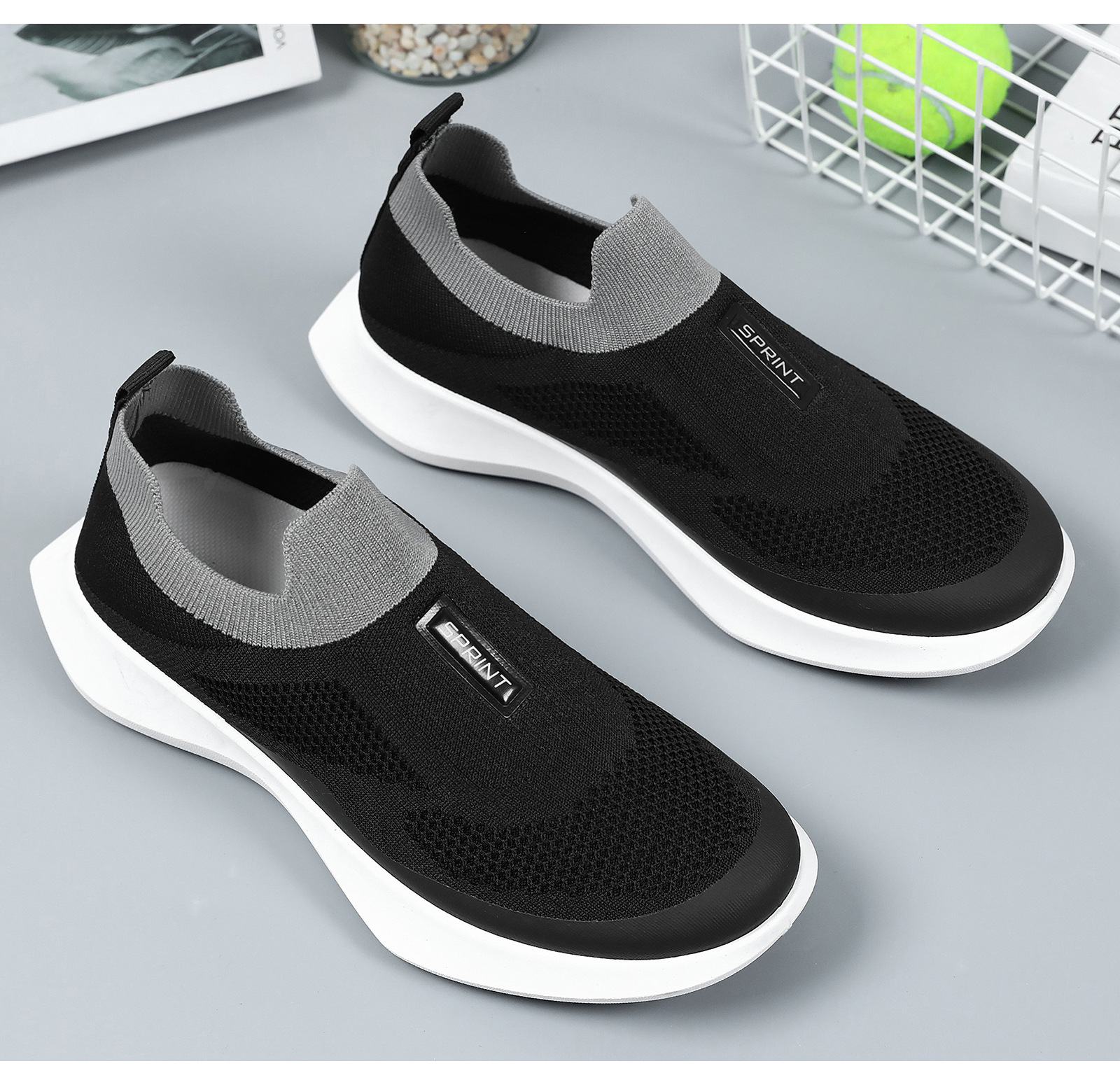 Men's Slip-On Walking Shoes Lightweight Breathable Knit Loafers Comfortable Casual Work Shoes For Men_vogvips.com