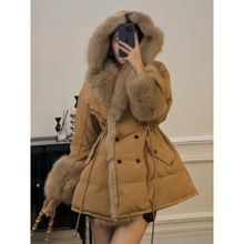 狐狸毛大毛领皮草羽绒服外套女气质名媛连帽皮毛一体新年战袍大衣