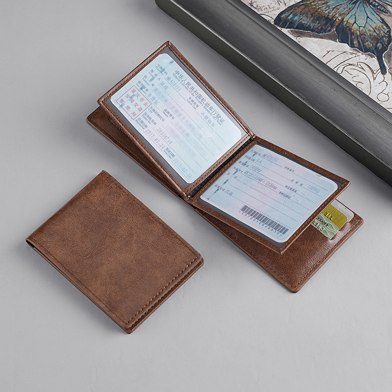 comercio exterior tarjeta de conducir de piel de cera retrógrada bolsa de cuero carnet de conducir bolsa de tarjetas ultra delgadas clip de tarjetas para hombres