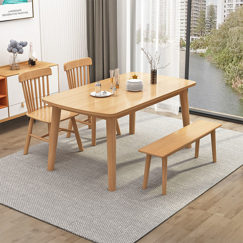 Mesa de comedor de madera sólida nórdica moderna y simple de madera de caucho pequeña mesa de comedor doméstica combinación de mesa y silla