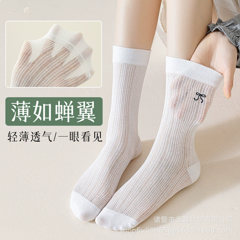 Thin summer footwear with bow, knee socks
