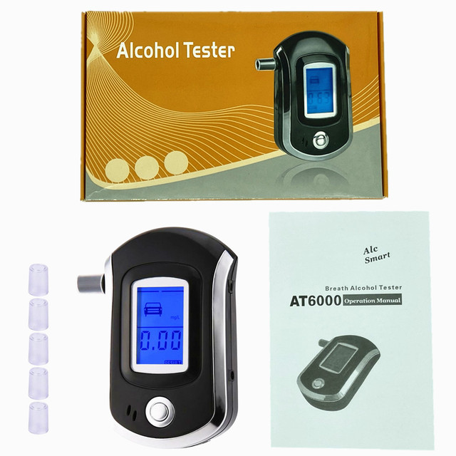 AT6000酒精测试仪检测仪送吹嘴便携式汽车家用酒精测试器跨境英文