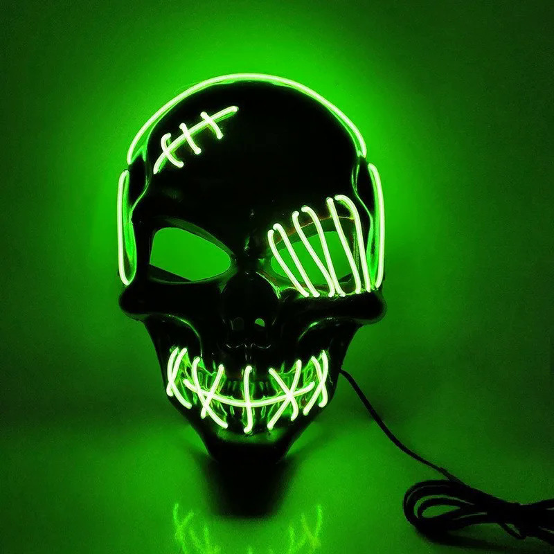 Hot sale horror Halloween LED máscara de esqueleto fiesta luminosa luz de neón LED camuflaje esquina facial
