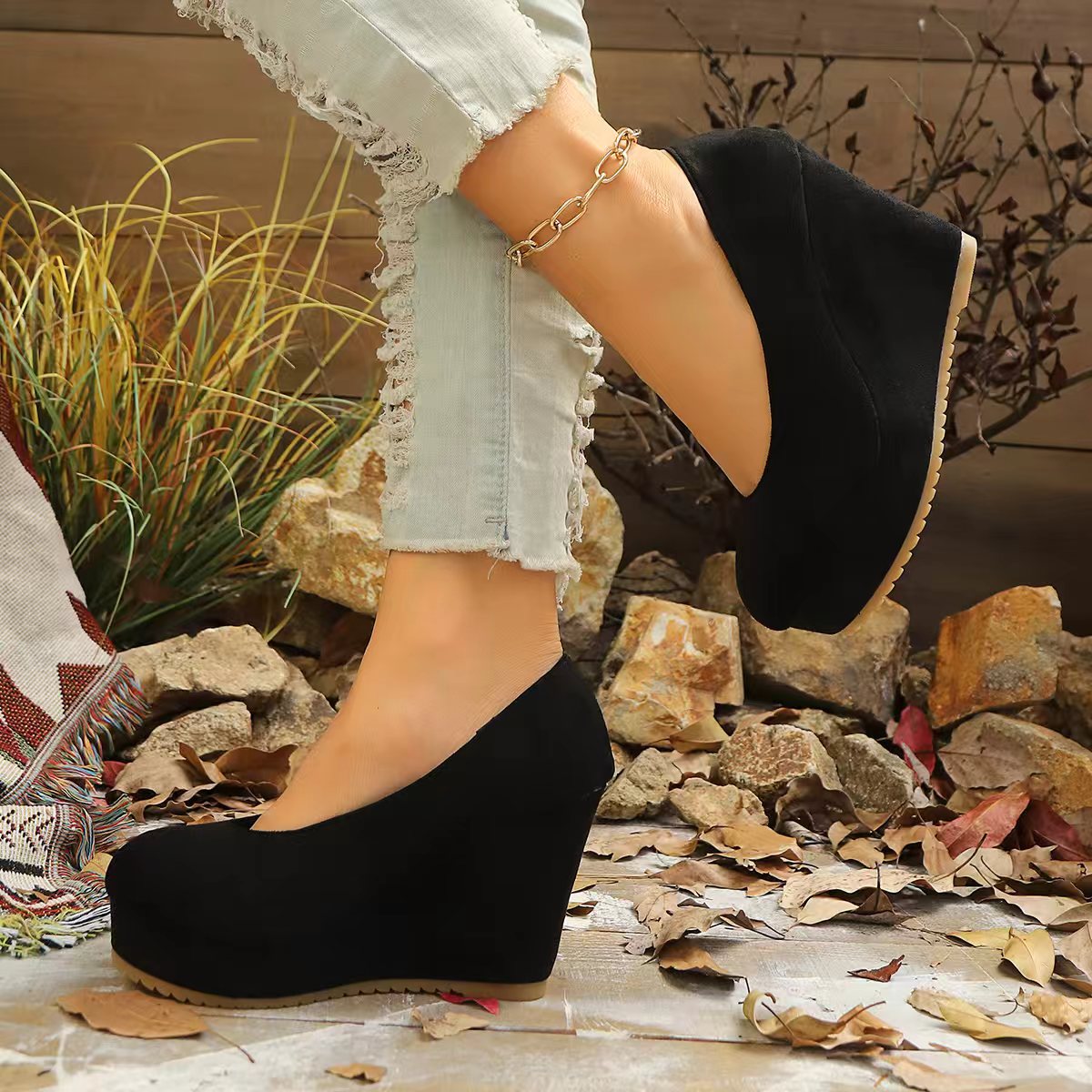 Women's Summer Wedge With Thick Platform, Waterproof, High Heel, Fashionable Casual Buckle Sandals For Outdoor Wear_vogvips.com