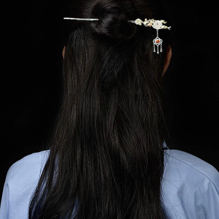 Китайская hairpin нефрит с кисточками, чамсан, ханфу, современная прическа, зажим для волос, 925 образец серебра