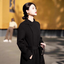 新中式双面羊绒大衣女2025年冬新款黑色羊毛中长款小个子盘扣大衣