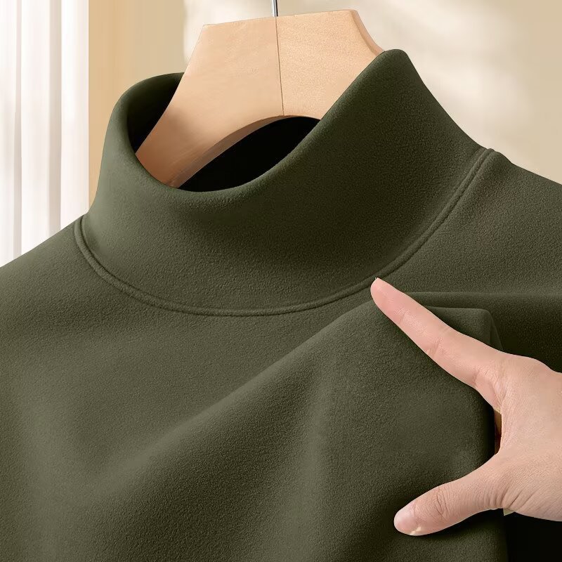 New Derong Autumn and Winter Men's Base Layer Long-Sleeve T-Shirt, Skin-Friendly T-Shirt with Half-High Collar, Inner Fleece-Lined Thermal Underwear