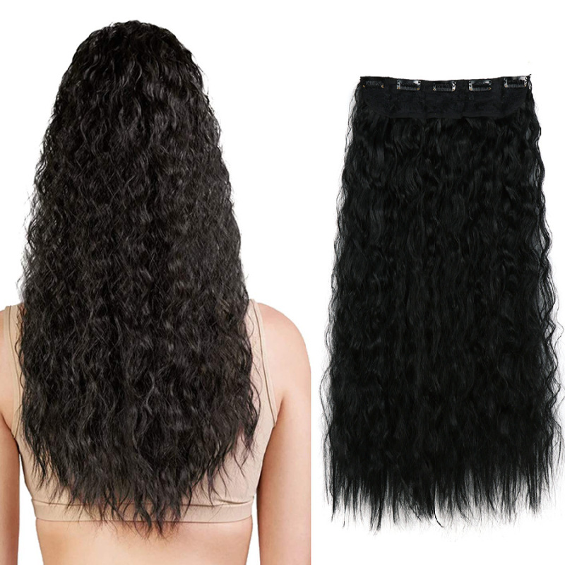 Foreign Trade One-Piece 5-Clip Hair Extension Wig for Women, Synthetic Fiber Corn Perm 5-Clip One-Piece Long Curly Water Wave Hair Extension