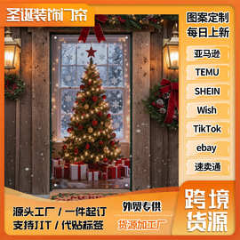 圣诞节门帘拍照背景布圣诞麋鹿挂布2025跨境新年气氛装饰门套