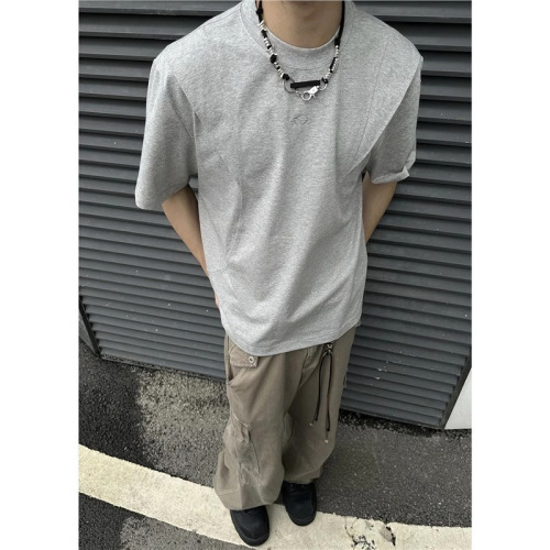 Men's Summer Short-Sleeve T-Shirt with Hemmed Pockets, American Street Style Deconstructed Crew Neck Hoodie, Trendy Brand Design Sensibility Loose Top