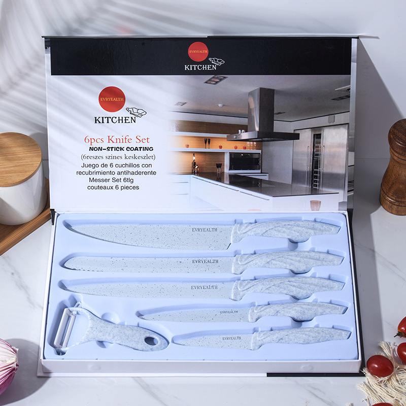 Punto transfronterizo juego de cuchillos de venta caliente cuchillo de chef doméstico de acero inoxidable conjunto de regalo de cocina juego de seis piezas