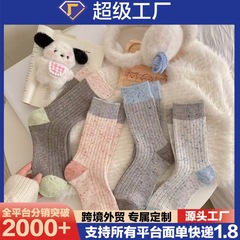 秋冬ins东大门简约袜子女韩国拼色撞色点子纱加厚保暖中筒堆堆袜